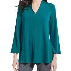 Eileen Fisher Teal Viscose Jersey V Neck Tunic Top SZ XS